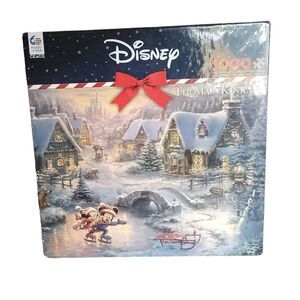 Disney Thomas Kinkade Mickey & Minnie Sweetheart Holiday 1000 piece Puzzle - New